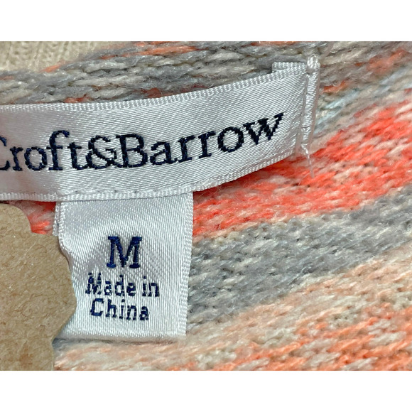 3-FOR-$30 Croft & Barrow Sz M Knit Cardigan Sweater Fair Isle Striped Peach - Picture 8 of 8